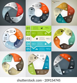 Vector circle infographics set. Template for diagram, graph, presentation and chart. Business concept with five options, parts, steps or processes. Abstract background.