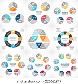 Vector circle infographics set. Template for diagram, graph, presentation and chart. Business concept with 3, 4, 5, 6, 7, 8 options, parts, steps or processes. Abstract background.