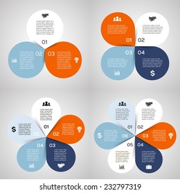 Vector circle infographics set. Template for diagram, graph, presentation and chart. Business concept with 3, 4, 5, 6 round cyclic options, parts, steps or processes. Abstract background.