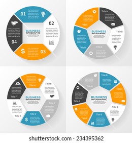 Vector circle infographics set. Template for diagram, graph, presentation and chart. Business concept with 4, 5, 6, 7 options, parts, steps or processes. Abstract background.