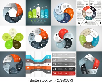 Vector circle infographics set. Template for cycle diagram, graph, presentation and round chart. Business concept with 5 equal options, parts, steps or processes. Startup layout.