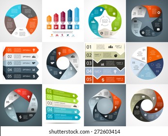 Vector circle infographics set. Template for cycle diagram, graph, presentation and round chart. Business concept with 5 equal options, parts, steps or processes. Startup layout.