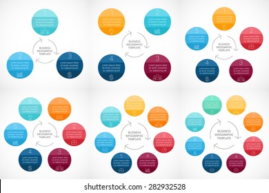 Vector circle infographics set. Template for cycle diagram, graph, presentation and round chart. Business concept with 3, 4, 5, 6, 7, 8 options, parts, steps or processes. Linear graphic