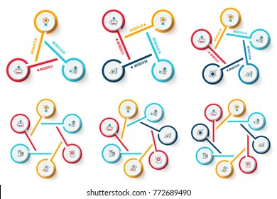 Vector circle infographics set. Template for cycle diagram, graph, presentation and chart. Business concept with 3, 4, 5, 6, 7 and 8 options, parts, steps or processes. Data visualization.