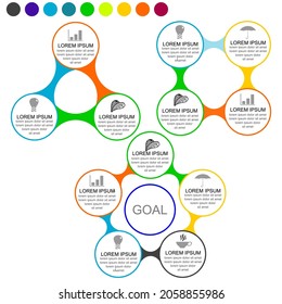 Vector circle infographics. Template for cycle diagram, graph, presentation and round chart. Business concept with 3, 4 and 5 options, parts, steps or processes. Data visualization