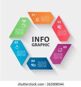 Vector circle infographics. Template for diagram, graph, presentation and chart. Business concept with 6 options, parts, steps or processes. Abstract background.