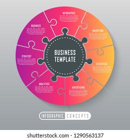 Vector circle infographics template for round chart, diagram, web design, presentation, workflow layout. Business concept with 7 options, parts, steps or processes