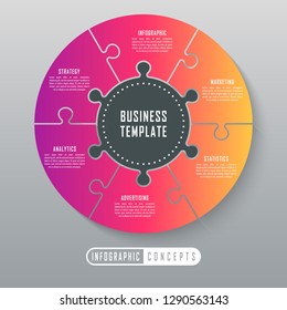 Vector circle infographics template for round chart, diagram, web design, presentation, workflow layout. Business concept with 6 options, parts, steps or processes