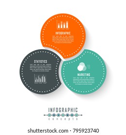 Vector circle infographics template for round chart, diagram, web design, presentation, workflow layout. Business concept with 3 options, parts, steps or processes