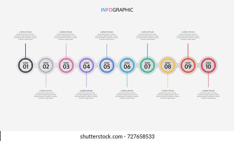 Vector Circle Infographics.Timeline With 10 Steps For Presentation,diagram,workflow Or Process.vector Illustration