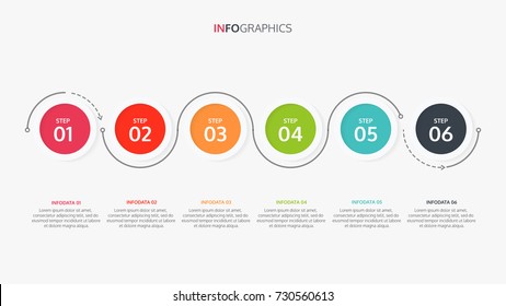 Vector Circle Infographics.Timeline Design With 6 Steps,arrows .Vector Linear Infographic Element.