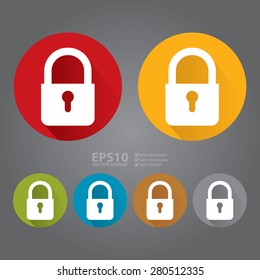 Vector : Circle Key Lock, Security Long Shadow Style Icon, Label, Sticker, Sign or Banner