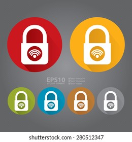 Vector : Circle Key Lock With Wifi Flat Long Shadow Style Icon, Label, Sticker, Sign or Banner