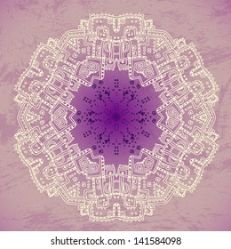 Vector circle lace ornament. Circle background. Doily round lace pattern. Native american motif. 