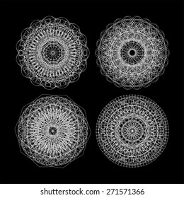 vector circle lace ornament, round ornamental geometric doily pattern, black and white collection mandala vector, vector guilloche set