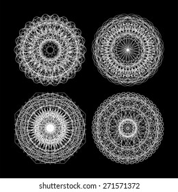 vector circle lace ornament, round ornamental geometric doily pattern, black and white collection mandala vector, vector guilloche set