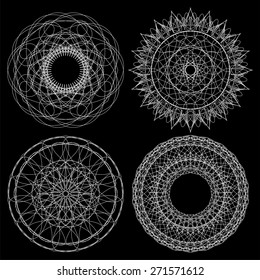 vector circle lace ornament, round ornamental geometric doily pattern, black and white collection mandala vector, vector guilloche set