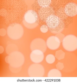Vector Circle Lace Ornament, Round Ornamental Geometric Doily Pattern, Christmas Snowflake Decoration on Blurred Background