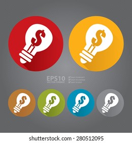 Vector : Circle Light Bulb With Dollar Currency Flat Long Shadow Style Icon, Label, Sticker, Sign or Banner