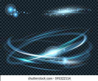 Vector circle light effect with sparkles isolated on black background. For illustration template art design. Transparent light effects.