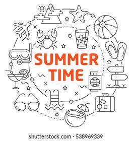 Vector circle lines illustration icons summer time