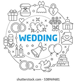 Vector circle lines illustration icons  wedding love