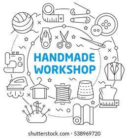 Vector circle lines illustration icons handmade workshop sewing