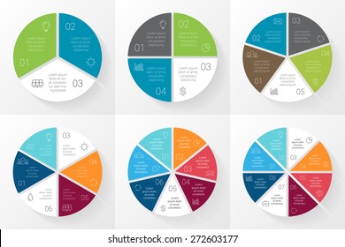 Vector Circle Lines Infographics Set. Template For Cycle Diagram, Graph, Presentation And Round Chart. Business Concept With 3, 4, 5, 6, 7, 8 Equal Options, Parts, Steps Or Processes. Linear Graphic.