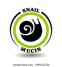 Vector circle logo with snail sign for packaging symbol of organic cosmetics  contain natural snail mucin extract. Creative simple pictogram with round slug cartoon icon