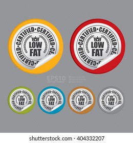 Vector : Circle Low Fat Certified Product Label, Campaign Promotion Infographics Flat Icon, Peeling Sticker, Sign