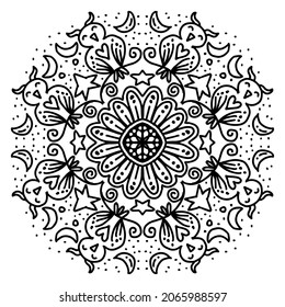 Vector circle of mandala with cute owl ornament pattern.	