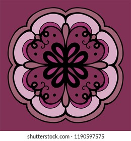 Vector circle mandala ornament.Symmetrical abstract filigree pattern in purple tones.Elegant,simple,stylish.Great design for wrapping paper design,textile,tile,backdrop,web,label,stickers,decor