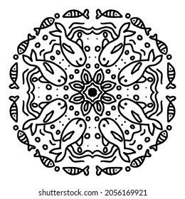 Círculo vectorial de mandala con patrón de adorno de tiburón.
