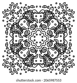 Vector circle of mandala with turtle ornament pattern.	