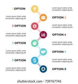 Vector circle metaballs timeline infographic, diagram chart, graph presentation. Business progress infographics concept with 8 options, parts, steps, processes.