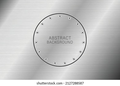 Vector circle metal plate with screws. Metallic texture background.