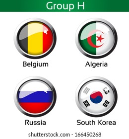 Vector circle metalic flags - football Brazil, group H - Belgium, Algeria, Russia, South Korea - drawing including all details