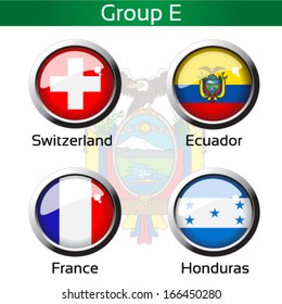 Vector circle metalic flags - football Brazil, group E - Switzerland, Ecuador, France, Honduras - drawing including all details