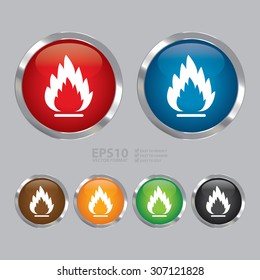 Vector : Circle Metallic Fire or Flammable Infographics Icon, Sign or Symbol 