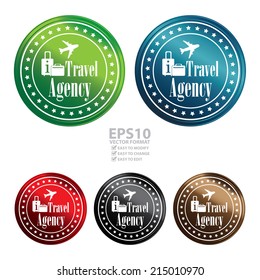 Vector : Circle Metallic Style Travel Agency Icon, Label, Button or Sticker Isolated on White Background 