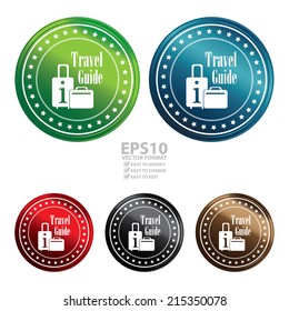 Vector : Circle Metallic Style Travel Guide Icon, Label, Button or Sticker Isolated on White Background 