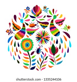 Vector Circle Mexican Otomi Style Bright Pattern