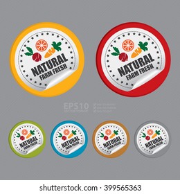 Vector : Circle Natural Farm Fresh Product Label Infographics Flat Icon, Peeling Sticker, Sign 