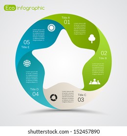 Infografik zur Vektorkreisnatur. Vorlage für Öko-Diagramm, Grafik, Präsentation und Diagramm. Ökologisches Konzept mit 5 Optionen, Teilen, Schritten oder Prozessen. Abstrakter Hintergrund für Umweltpflege.