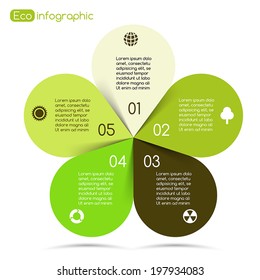 Vector circle nature infographic. Template for eco diagram, graph, presentation and chart. Ecology concept with five options, parts, steps or processes. Abstract environmental care background.