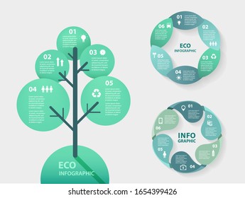 Vector circle nature infographic. Tree template for eco diagram, graph, presentation and chart. Ecology concept with 5, 6 options, parts, steps or processes. 