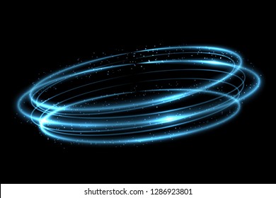 Vector Circle Neon Light Tracing Effect. Glowing Magic Fire Ring Trace