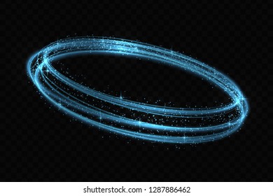 Vector circle neon light tracing effect. Glowing magic fire ring trace