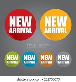 Vector : Circle New Arrival Flat Long Shadow Style Icon, Label, Sticker, Sign or Banner 