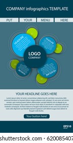 Vector circle newsletter template with logo for business, education, presentation, website.